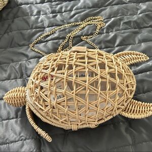 Tommy Bahama Woven Turtle-Shaped Handbag with Gold Chain